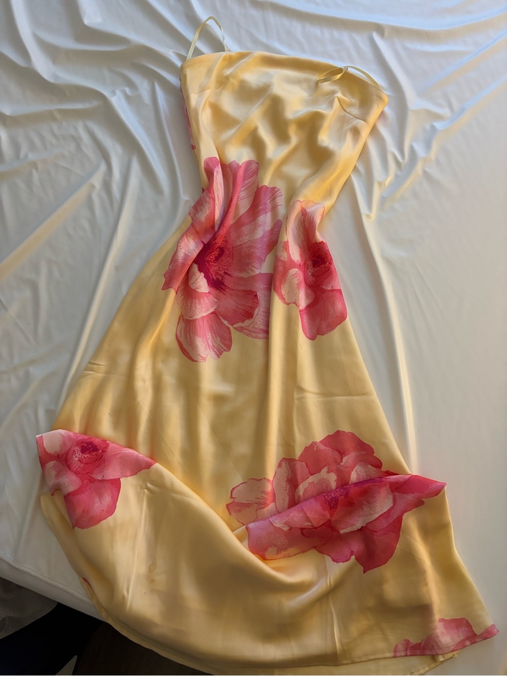 Trixxi Strapless Yellow Dress with Pink Floral Print